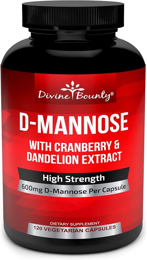 Divine Bounty D-Mannose Capsules - 600mg D Mannose Powder per Capsule with Cranberry and Dandelion Extract to Support Normal Urinary Tract Health - 120 Veggie Capsules