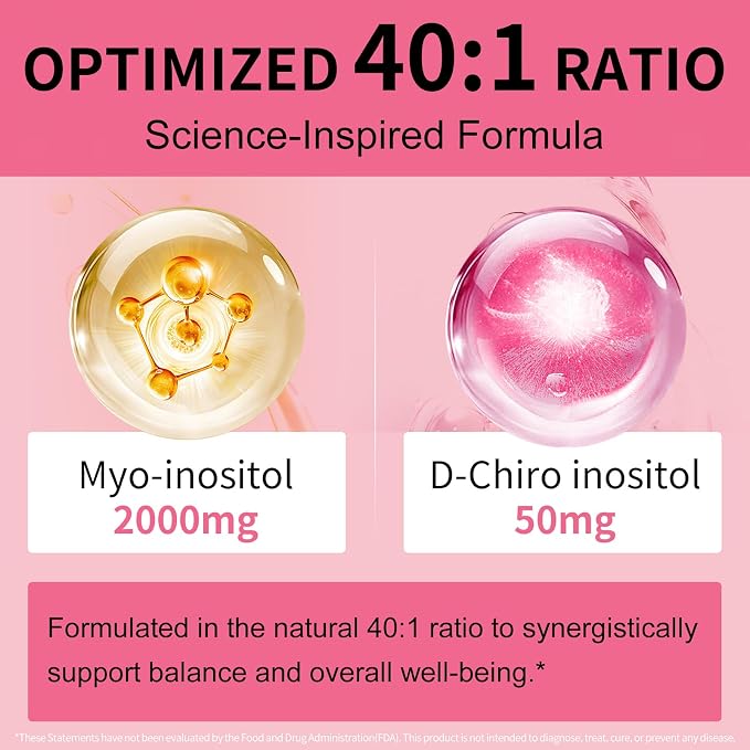 Myo-Inositol & D-Chiro Inositol (40:1 Ratio) - Support Hormone Balance, Fertility & Ovarian Health - 120 Vegan Capsules, 30-Day Starter Pack
