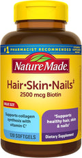 Nature Made Hair Skin and Nails with Biotin 2500 mcg, Dietary Supplement For Healthy Hair Skin and Nails Support, 120 Softgels, 120 Day Supply