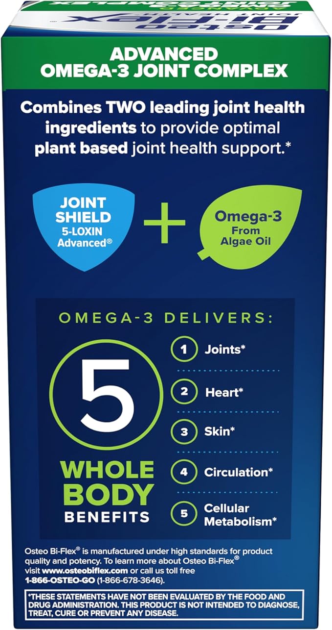 Osteo Bi-Flex Advanced Omega-3 Joint Complex Algae Oil Plant-Based Supplement, Improve Joint Function, Strength, Flexibility, Mobility 80 Softgels