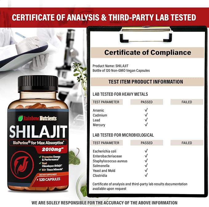 Pure Himalayan Shilajit Capsules Supplement (2,010mg + Absorption Enhancer+50% Fulvic Acid) Natural 30:1 Shilajit with 85+ Trace Minerals for Energy, Performance, Immune Support| Non GMO| 120 Pills