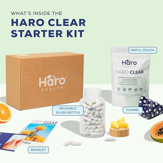 Haro Clear Eye Vitamins with Lutein and Zeaxanthin - Starter Kit - 180 Capsules - 90 Day Supply Refill Pouch