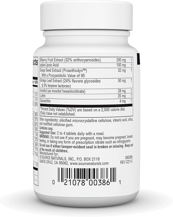 Source Naturals Visual Eyes Dietary Supplement - Multi-Nutrient Complex with Bilberry Extract, Lipoic Acid and Lutein - 30 Tablets