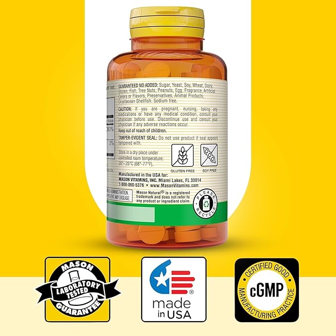 Mason Natural Vitamin B12 50 mcg with Calcium, 100,Day Supply, Dietary Supplement to Support Natural Energy Levels, 100 Tablets (Pack of 1)