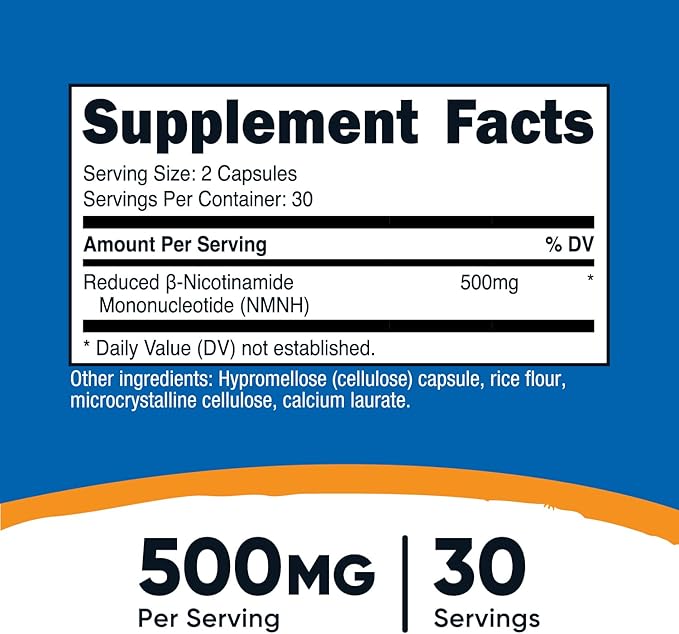 Nutricost NMNH Supplement (500mg) 60 Capsules - Reduced β-Nicotinamide Mononucleotide, Vegan, GMO-Free, Gluten-Free, 30 Servings