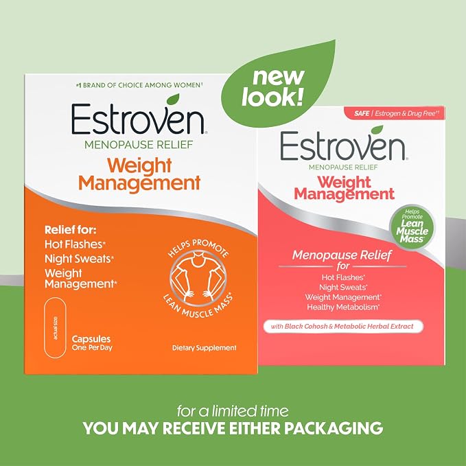 Estroven Weight Management for Menopause Relief - 30 Ct. - Clinically Proven Ingredients Help Manage Weight, Provide Night Sweats & Hot Flash Relief* Drug-Free & Gluten-Free Caplets