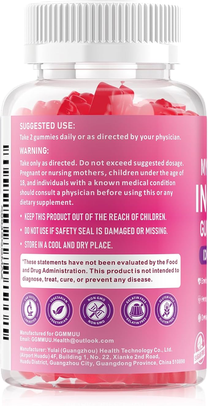 2 Pack Myo-Inositol & D-Chiro Inositol Gummies for Women 1000mg + 25mg Ideal 40:1 Ratio with Vitamin D3, Magnesium Glycinate, Folate & Zinc for Female, Raspberry Flavor, 120 Count