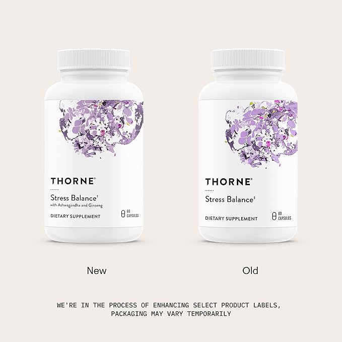 THORNE - Stress Balance - Adrenal Support Supplement with B Vitamins, Vitamin C, Ashwagandha, Ginseng & Zinc* - Third-Party Certified - Gluten, Dairy & Soy-Free - 60 Capsules