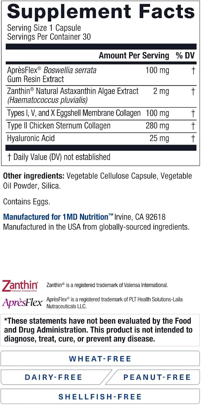 1MD Nutrition MoveMD & VisionMD Joint Support & Eye Care - Collagen, Hyaluronic Acid, Astaxanthin, OptiLut Lutein, Zeaxanthin