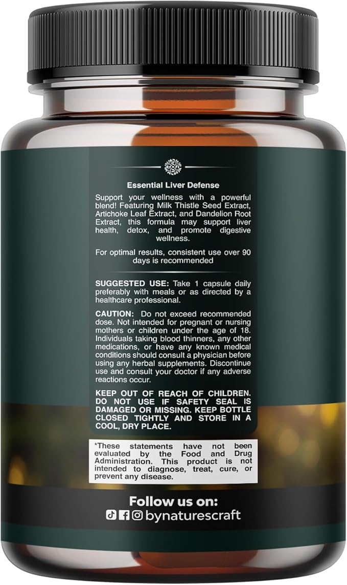 Liver Support Milk Thistle Supplement for Liver Cleanse Detox & Repair - Advanced Milk Thistle and Dandelion Root Supplement with Artichoke Extract - Dandelion Capsules for Detox - 60 Ct