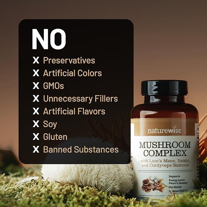NatureWise Mushroom Complex - with Organic Lion's Mane + Reishi & Cordyceps Sinensis - Lions Mane Supplement with Organic Mushrooms - Vegan - Non-GMO - USA Manufactured - 90 Capsules[30-Day Supply]