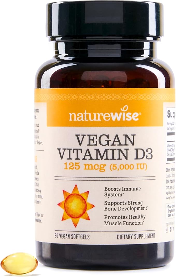 NatureWise Vegan Vitamin D3 5000iu (125 mcg) D3 from Lichen - Supports Immune, Muscle, Bone Health - High Absorption with Organic Cold-Pressed Olive Oil - Non-GMO - 60 Softgels[2-Month Supply]