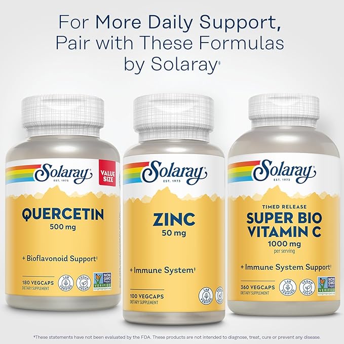 SOLARAY Quercetin 500mg Capsules - Antioxidants Supplement - Bioflavonoid and Antioxidant Support for Overall Health and Wellness - Non-GMO, Vegan, Lab Verified, 60-Day Guarantee, 180 Servings