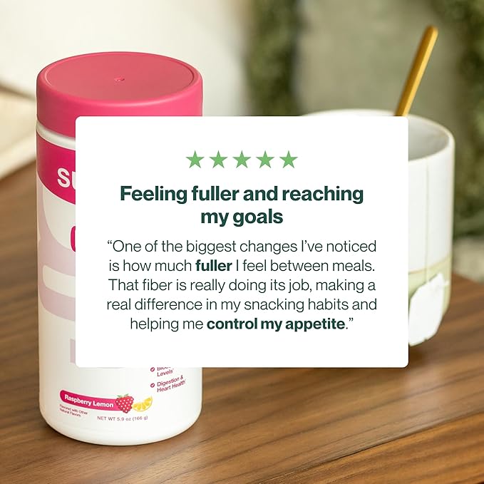 Supergut GLP1 Daily Support - Raspberry Lemon - High Fiber GLP-1 Supplement Powder for Women & Men - Sugar-Free Drink Mix for Gut Health & Digestive Support (18 Servings)