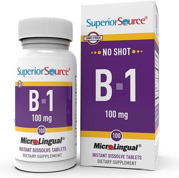 Superior Source B-1 100 mg - Vitamin B Supplement Supports Healthy Energy & Growth - Nervous & Digestive System Support Formula with Thiamin - 100 Sublingual Dissolving Tablets