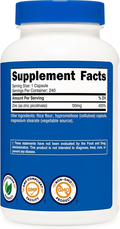 Nutricost Zinc Picolinate 50mg, 240 Vegetarian Capsules (3 Bottles) - Gluten Free and Non-GMO