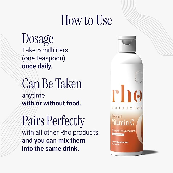 Rho Nutrition Liposomal Vitamin C – Ultra High Absorption Liquid Vitamin C Supplement - Supports Immune System, Collagen Production, and Overall Health for Men and Women