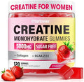 Creatine for Women with BCAAs & Collagen, Creatine Monohydrate Gummies for Lean Muscles, Energy, Gomitas de Creatina para Mujer, Pre + Post Workout, Sugar Free, Strawberry Flavor, 120 Ct