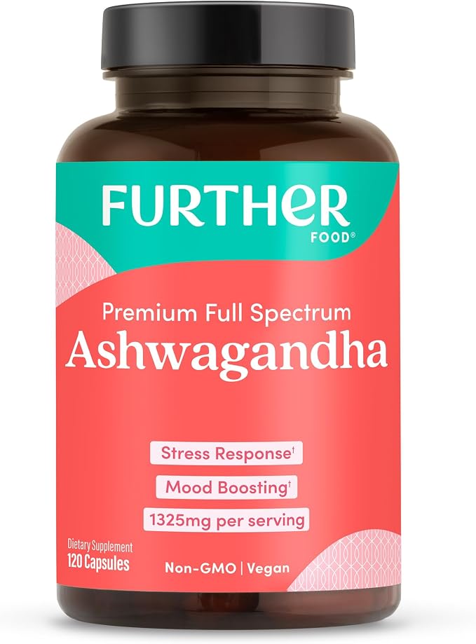 Further Food Organic Ashwagandha Root 1325mg with Black Pepper & Avocado Oil for Mood Boost, Ultra Absorption, Non-GMO, Gluten Free