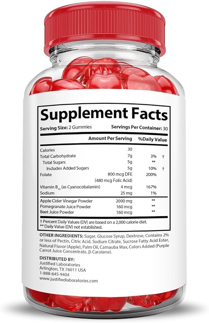 Justified Laboratories (2 Pack Vital Grow XL Extreme 2000MG Performance Gummies Advanced Formula Formulated with ACV Pomegranate Beet Juice Powder B12 Vegan Non GMO 120 Gummys