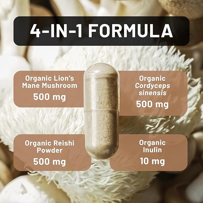 NatureWise Mushroom Complex - with Organic Lion's Mane + Reishi & Cordyceps Sinensis - Lions Mane Supplement with Organic Mushrooms - Vegan - Non-GMO - USA Manufactured - 90 Capsules[30-Day Supply]