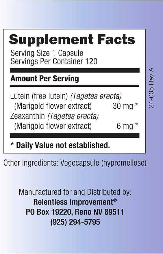 High Potency 30mg Lutein Plus 6mg Zeaxanthin 120 Vege-Capsules Natural Marigold Extract for Eye Health No Fillers 100% Active Material
