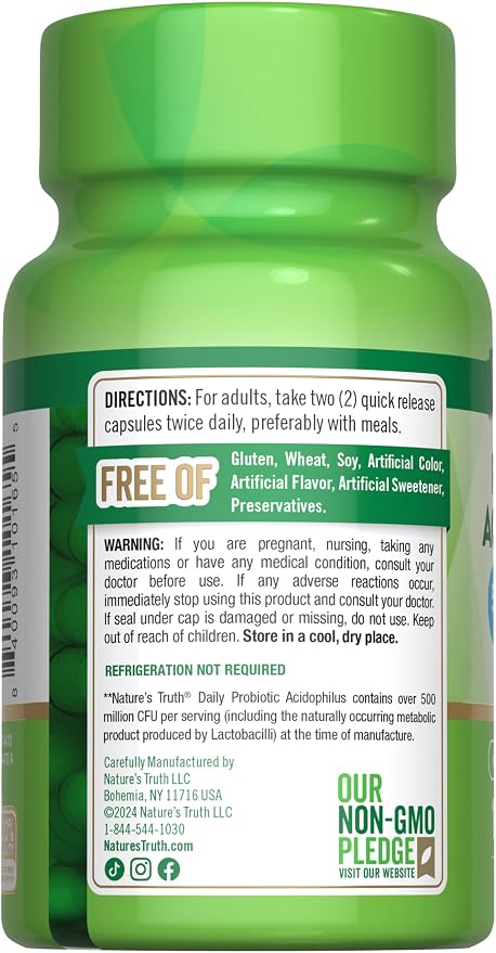 Nature's Truth Probiotics for Men and Women | 500 Million CFU | 100 Capsules | Non-GMO & Gluten Free Supplement