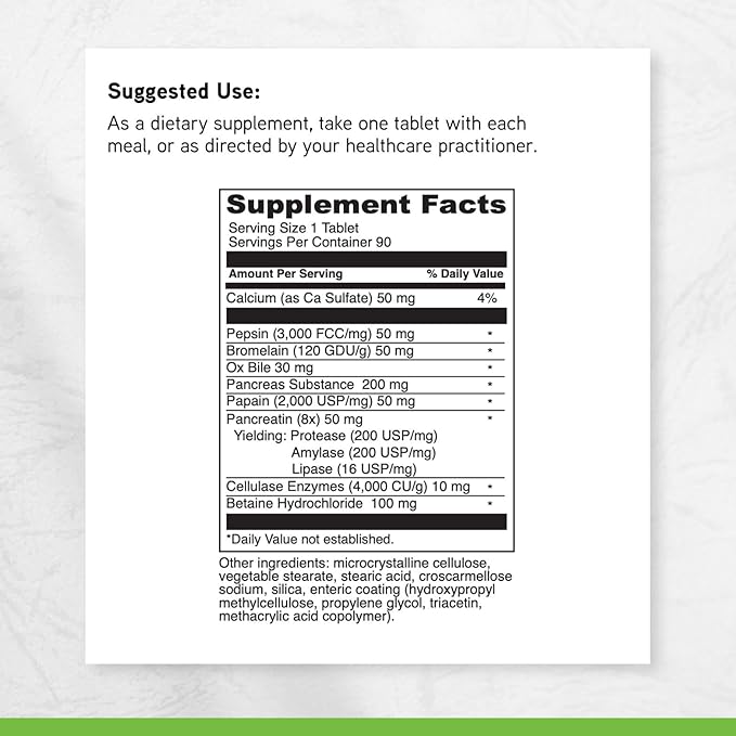 DAVINCI Labs Digestive Enzymes Dietary Supplement Supports Digestive Tract Function & Nutrient Absorption - with Calcium, Pepsin, Bromelain, Papain, Pancreatin and More - Gluten-Free - 90 Tablets