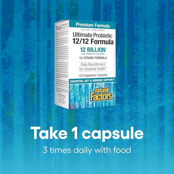 Natural Factors Ultimate Probiotic 12/12 Formula - Digestive Health Support Supplement with Probiotics - Immunity & Gut Health Support Supplement - 120 Vegetarian Capsules (120 Servings)