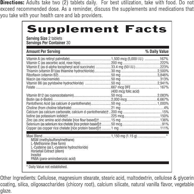 Country Life Maxi-Hair Supplement - 2000mcg Biotin & Vitamins for Hair, Skin & Nails - Certified Gluten-Free & Vegetarian - Supports Hair Growth, 60 Tablets (Pack of 2)