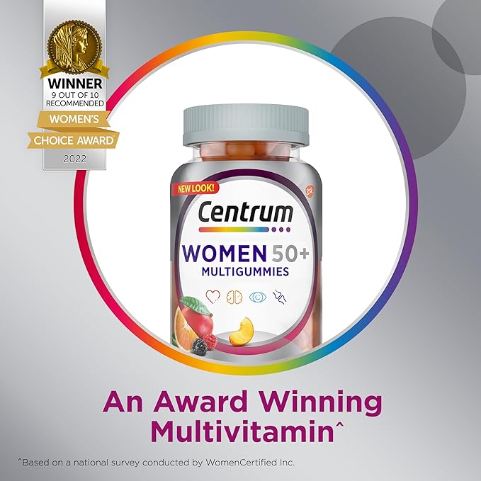 Centrum MultiGummies for Women 50 Plus, Multivitamin/Multimineral Supplement with Vitamins D3, E, B6, and B12, Assorted Fruit Flavor - 140 Count