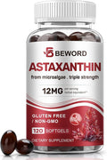 BEWORD Astaxanthin 12mg with MCT Oil, 120 Softgels 4-Month Supply | Premium Antioxidant Supplements | Natural Microalgae, Triple Strength | Supports Skin & Eye Health | Non-GMO, Gluten & Soy-Free