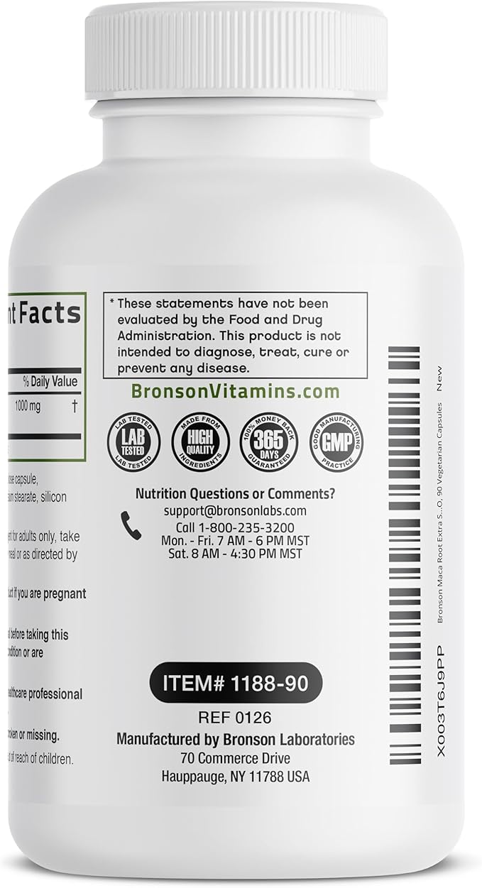 Bronson Maca Root Extra Lepidium Meyenii, Non-GMO, 90 Vegetarian Capsules