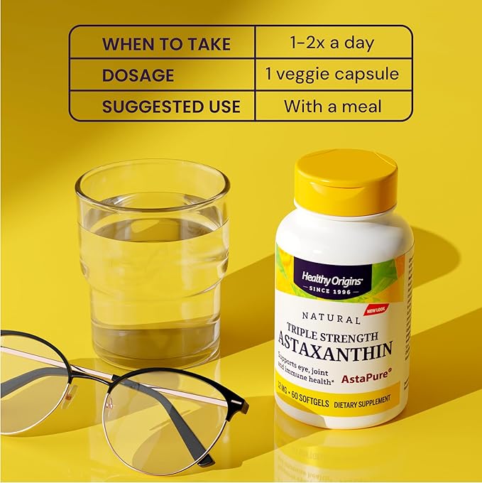 Healthy Origins Astaxanthin 12 mg (Natural, Astapure, Triple Strength, Non-GMO, Gluten Free, Eye Support, Joint Support, Immune Support), 150 Softgels