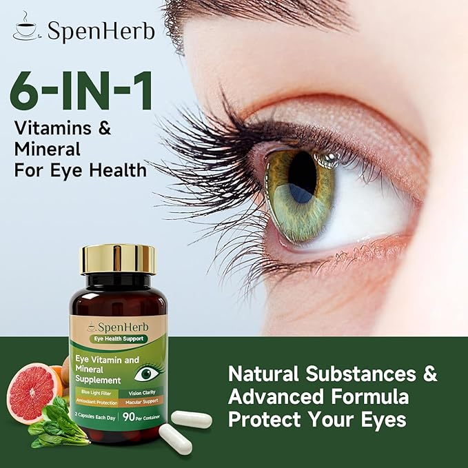 Eye Vitamin and Mineral Supplement Vision Support, 90 Capsules with Lutein and Zeaxanthin Vitamin C E Zinc Copper, Eye Health Supplements for Adults, 1 Pack