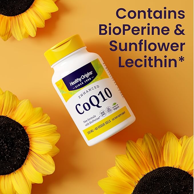 Healthy Origins Natural Enhanced CoQ10 (BioPerine®), 200 mg - Heart Health & Energy Supplement - Gluten-Free & Non-GMO Supplements, with BioPerine & Sunflower Lecithin ((Pack of 1) 60 Veggie Gels)
