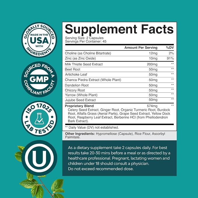 Natures Craft Liver Cleanse Detox & Repair - Herbal Liver Support Milk Thistle Supplement - Silymarin Milk Thistle Supplements with Dandelion Root, Choline, Beetroot & Artichoke Extract - 90 Count