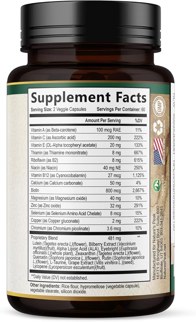 Eye Vitamins Supplements - 3x Strength Eye Health Vitamin with Lutein and Zeaxanthin - Vision Macular Health & Dry Eyes Support With Zinc, Vitamins C E & Minerals, Bottled in USA - 120 Capsules