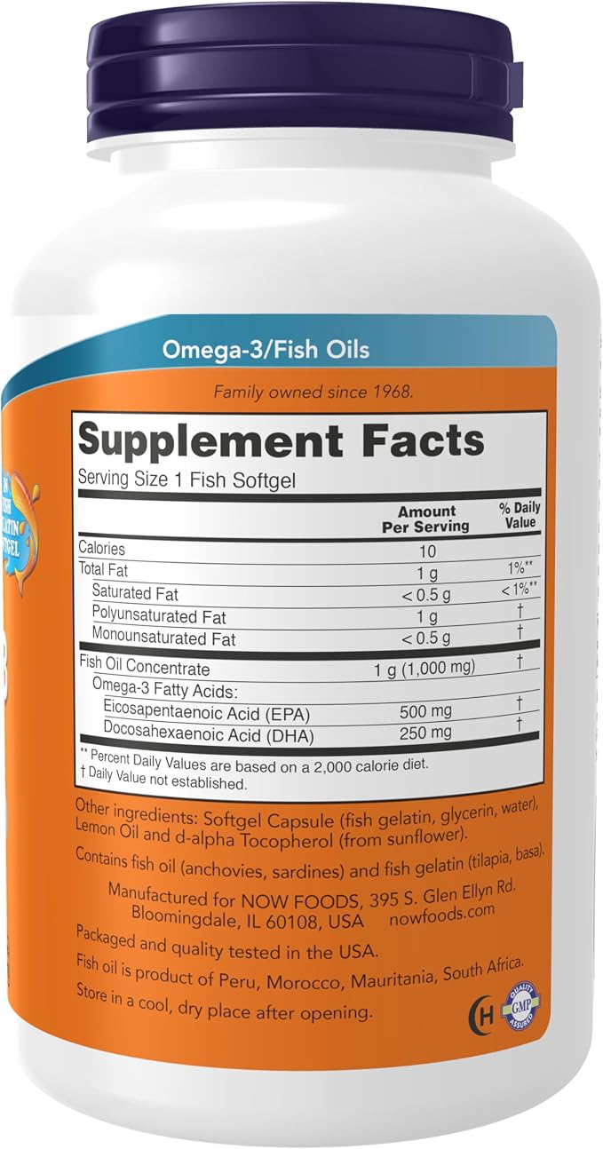NOW Foods Supplements,Ultra Omega-3,500 EPA and 250 DHA,Cardiovascular Support*,180-Fish Gelatin Softgels,(Pack of 2)