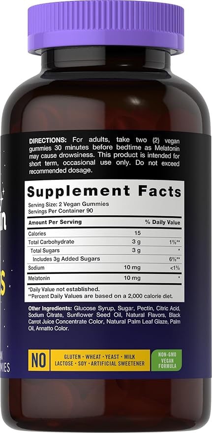Carlyle Melatonin Gummies 10mg | 180 Count | Adult Drug Free Aid | Berry Flavor | Vegan, Non-GMO, Gluten Free Supplement