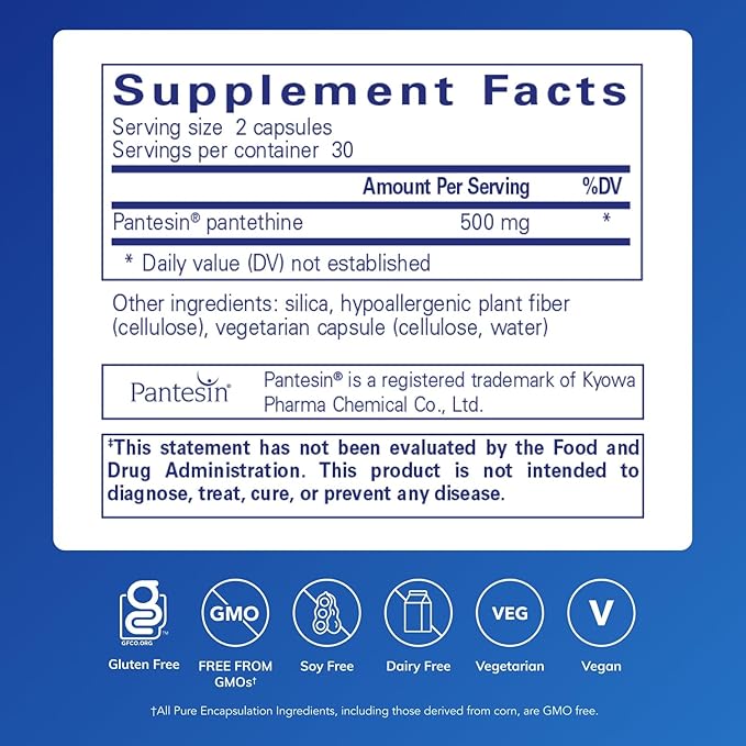 Pure Encapsulations Pantethine | Hypoallergenic Supplement Supports Healthy Lipid Metabolism and Cardiovascular Function | 60 Capsules