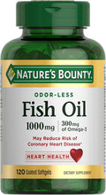 Nature's Bounty Fish Oil, Supports Heart Health, Dietary Supplement, 300mg Omega-3, 120 Coated Softgels