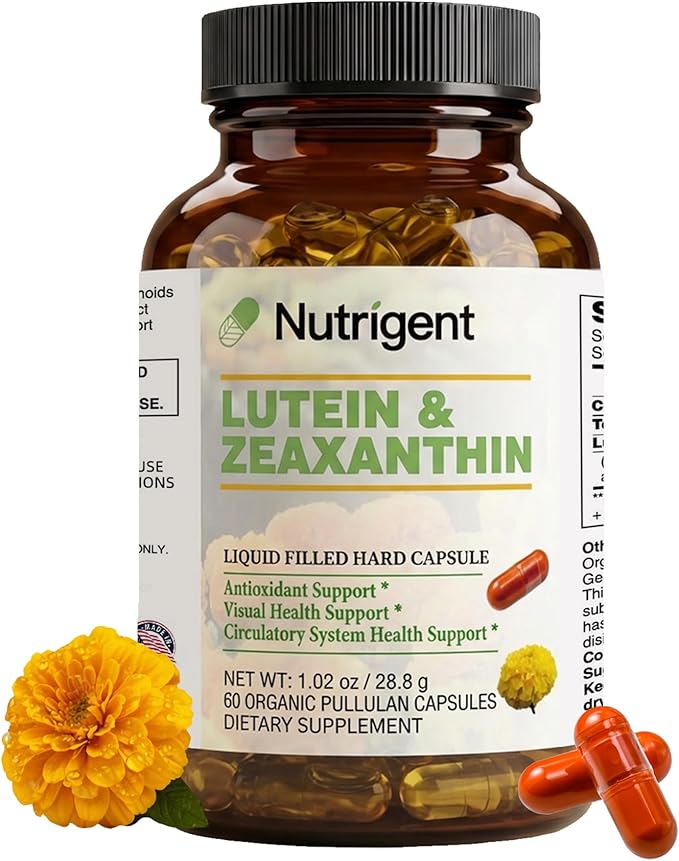 Lutein 20 mg with Zeaxanthin, Liquid Filled Organic Capsules, Eye Health Supplements, Support Vision Health, Gluten Free, Soy Free (60ct)