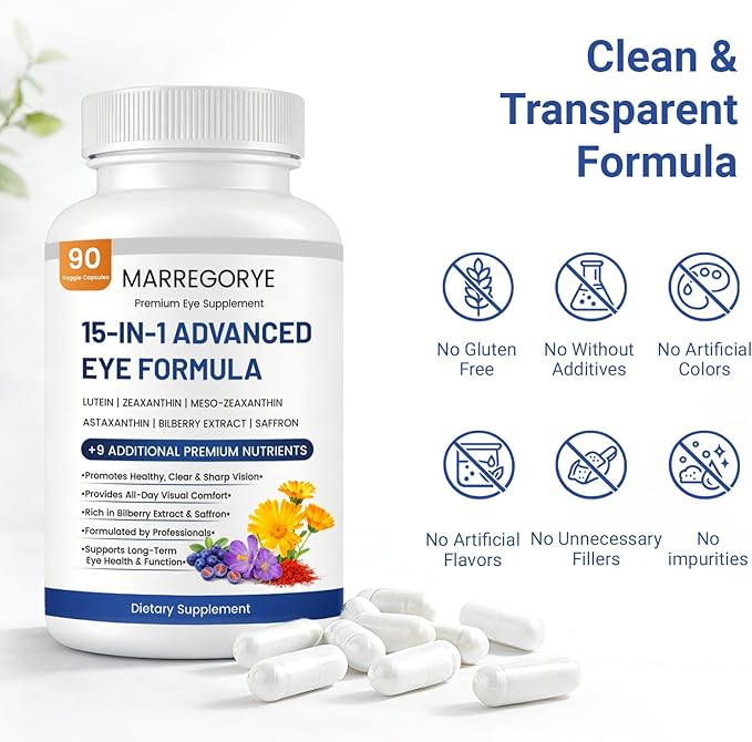 Neurobella Eye Care Formula, 15-in-1 Advanced Eye Care Formula, Eye Nutrition Support Capsules. Contains Lutein, zeaxanthin, Bilberry and Multiple Vitamins. Neurobella Eye Vitamins, 90 Capsules.