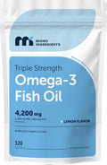 Micro Ingredients Triple Strength Omega 3 Fish Oil Supplements 4200mg Per Serving, 120 Softgels – Lemon Flavored – Burpless | EPA 1200mg + DHA 900mg | Deep Sea Fish