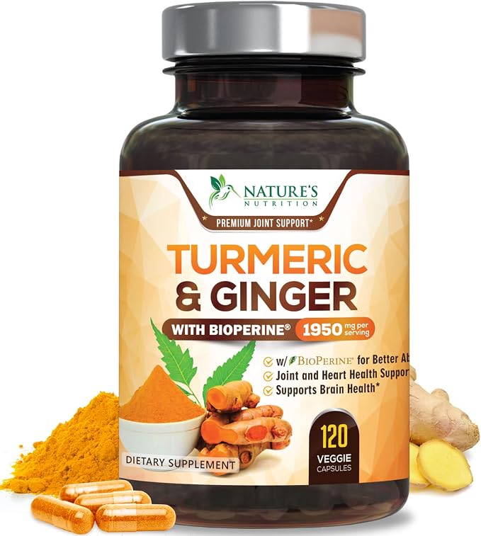 Turmeric Curcumin Supplement - 95% Curcuminoids with Organic Turmeric & Ginger, BioPerine Black Pepper Extract for Best Absorption, Natural Vegan Joint Support, Non-GMO, Bottled in USA - 120 Capsules