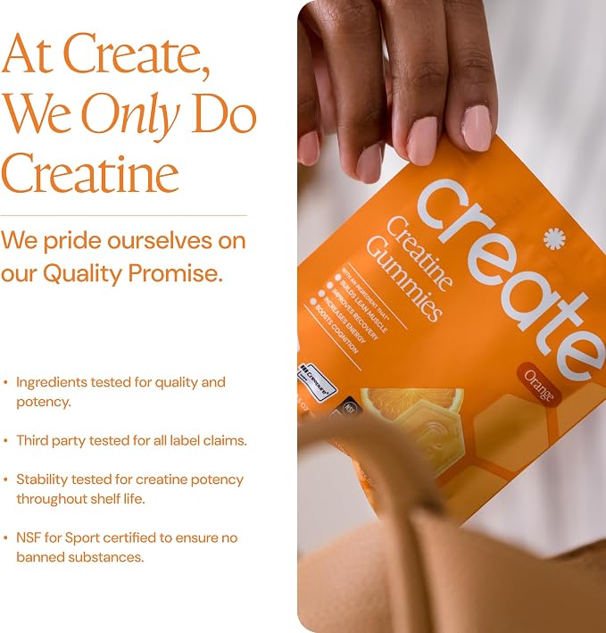 Create Creatine Gummies – Single-Serve Packs – 30ct – Orange | NSF Certified for Sport – Made with Creatine Monohydrate, Vegan & Gluten-Free, Anti-Melting Formula, 3 Gummies per Pack
