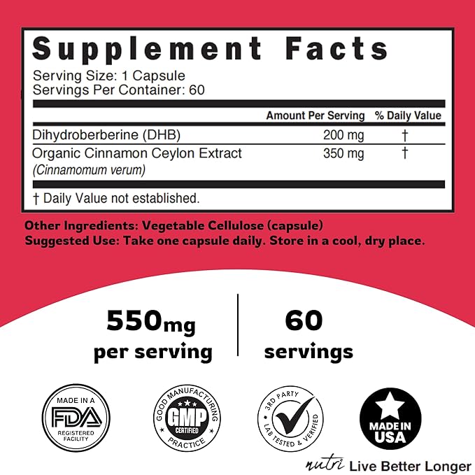 Nature's Fusions Dihydroberberine 200mg (60 Capsules) - R Alpha Lipoic Acid 600mg (60 Capsules) Bundle