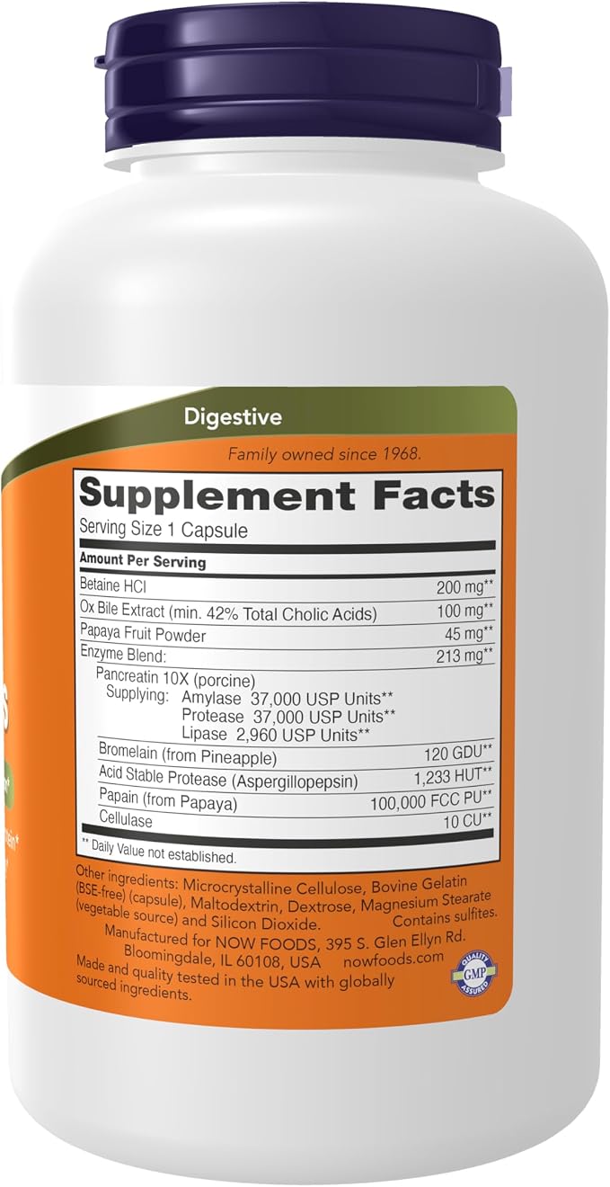 NOW Foods Supplements, Super Enzymes, Formulated with Bromelain, Ox Bile, Pancreatin and Papain,180 Capsules