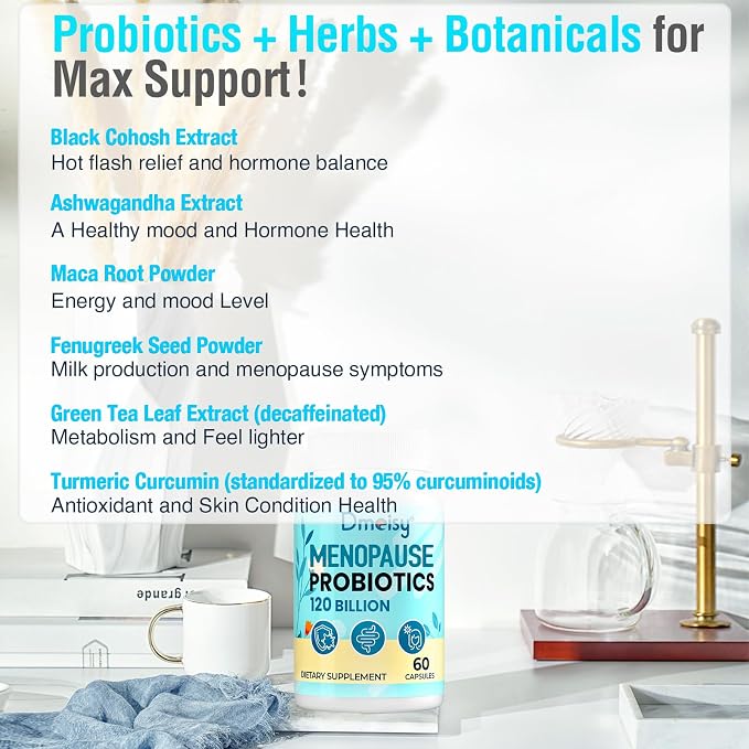 120 Billion CFU Probiotic - Menopause Support Probiotics for Women, Natural Menopause Probiotic Supplement for Hot Flashes Night Sweats Mood Swings Hormone Balance Gut & Immune Health- 120 Caps